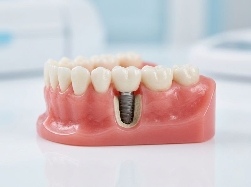 An anatomical model of a lower jaw of the kind used to explain treatment